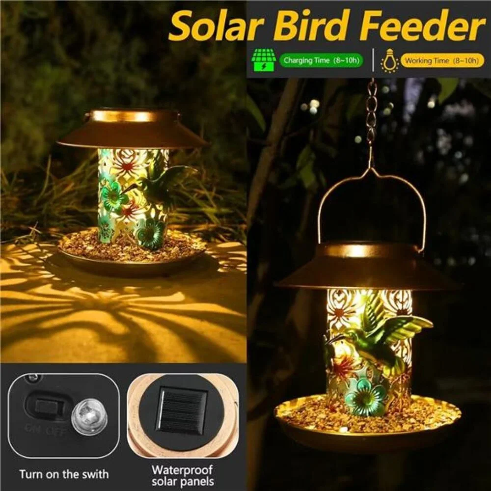 Solar Bird Feeder for Outdoors Hanging, Gifts for Mom Grandma Women, Metal